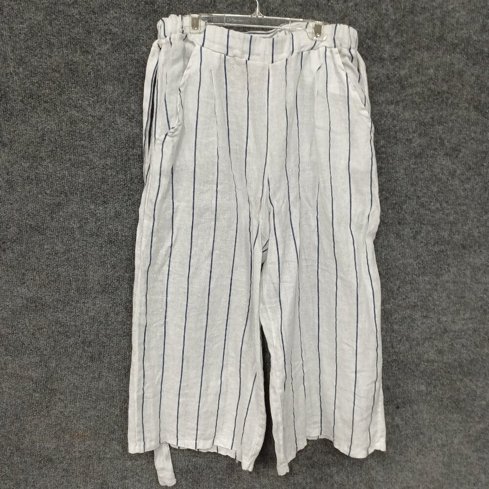 Women's Scandal White Linen Wide Leg Cropped Pants OS